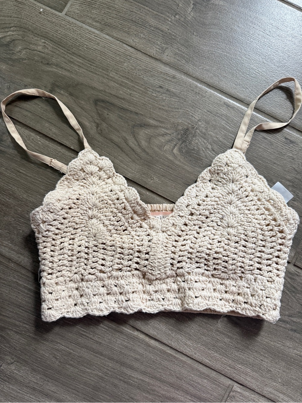 Crochet Scallop Bralette Crop Top - Cream